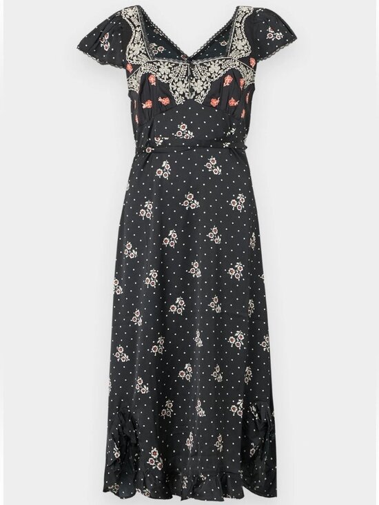 Free People Dresses & Skirts - Free People Haven Embroidered Lace Trim Satin Midi Dress